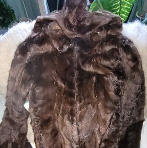 Men's brown mink jacket with hood size L